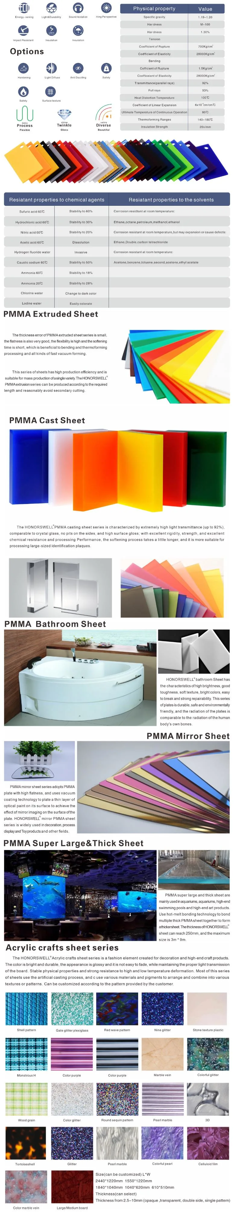 Many Colors 2mm 3mm Abrasion Resistant Anti Glare 100% Virgin PMMA Mirror Acrylic Sheet